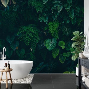 Tropical Nature with Monstera Leaves In a Dark Jungle Background Wallpaper