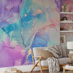 Multicolored Marble Wallpaper, Peel and Stick Pastel Wallpaper, Self Adhesive Ink Art Wall Mural
