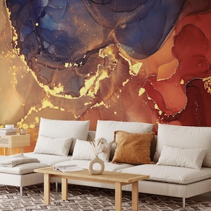 Bunte orange Marmor-Tapete, goldene Tapete zum Schälen und Aufkleben, selbstklebendes Wandbild für Wohnzimmer, Schlafzimmer, Küche