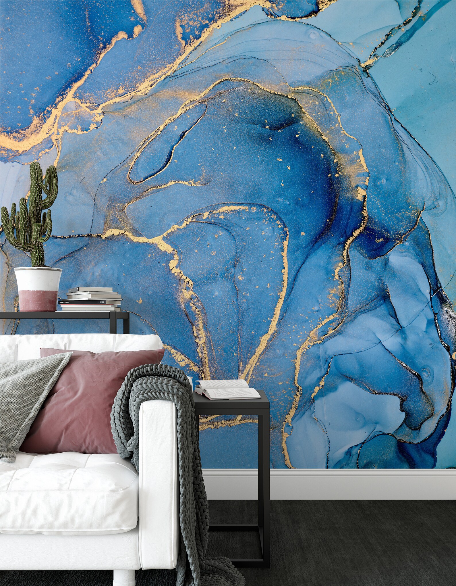 Luxury Blue Marble Effect Wallpaper Marble Wallpaper Luxury Etsy