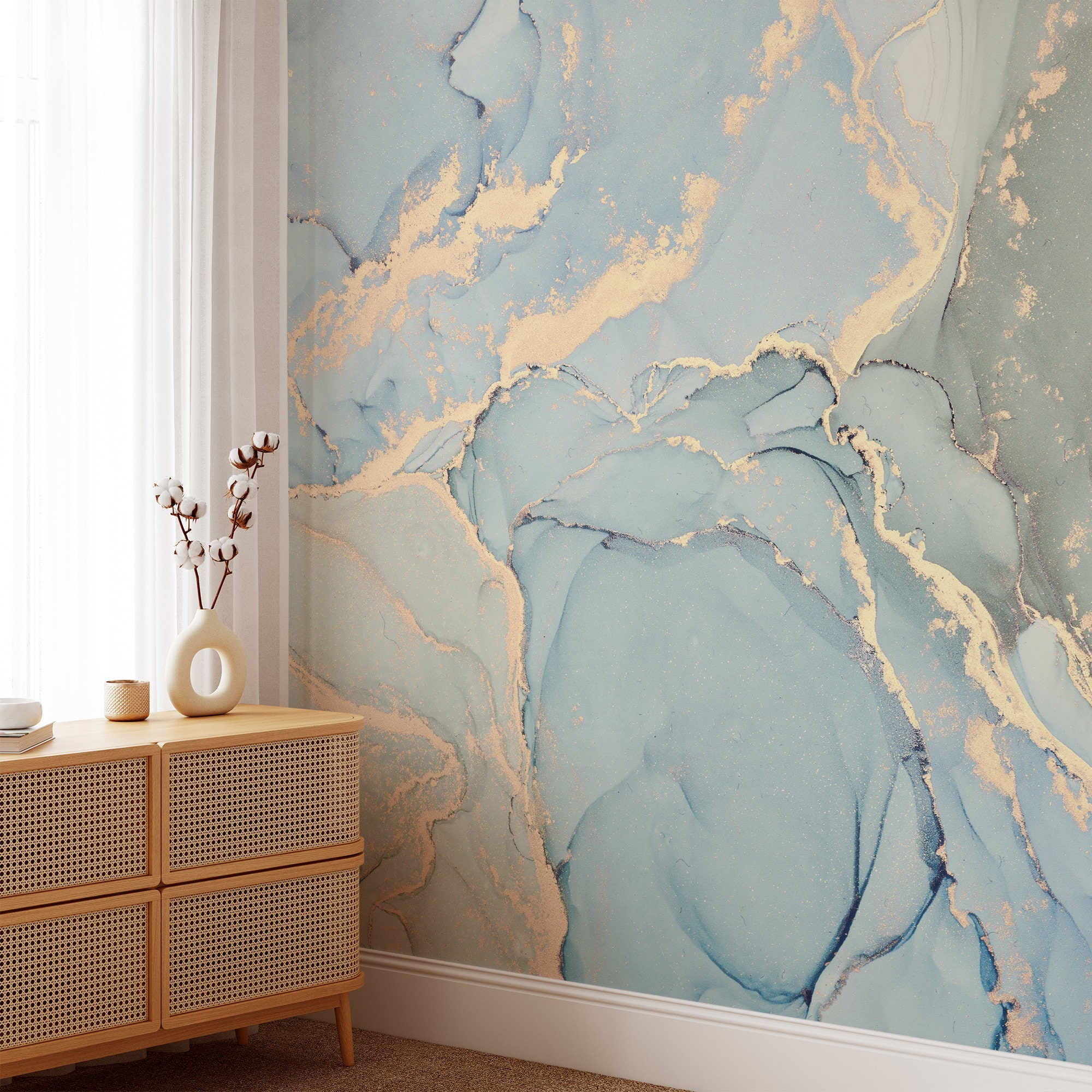 Mint Green and Blue Marble Texture Wallpaper Natural Luxury Etsy UK