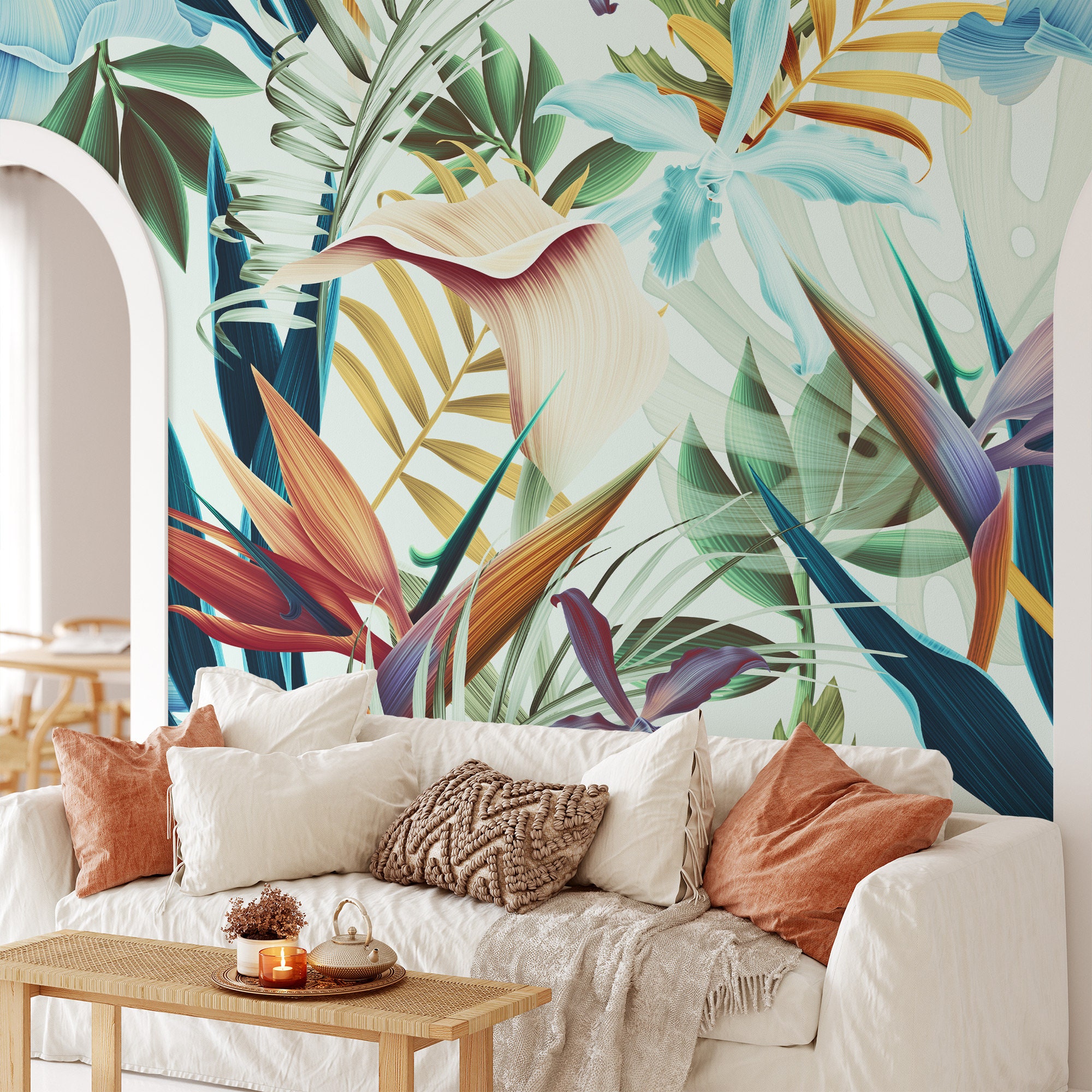 Papel pintado autoadhesivo tropical arena 50x300 cm Tropicaleaves