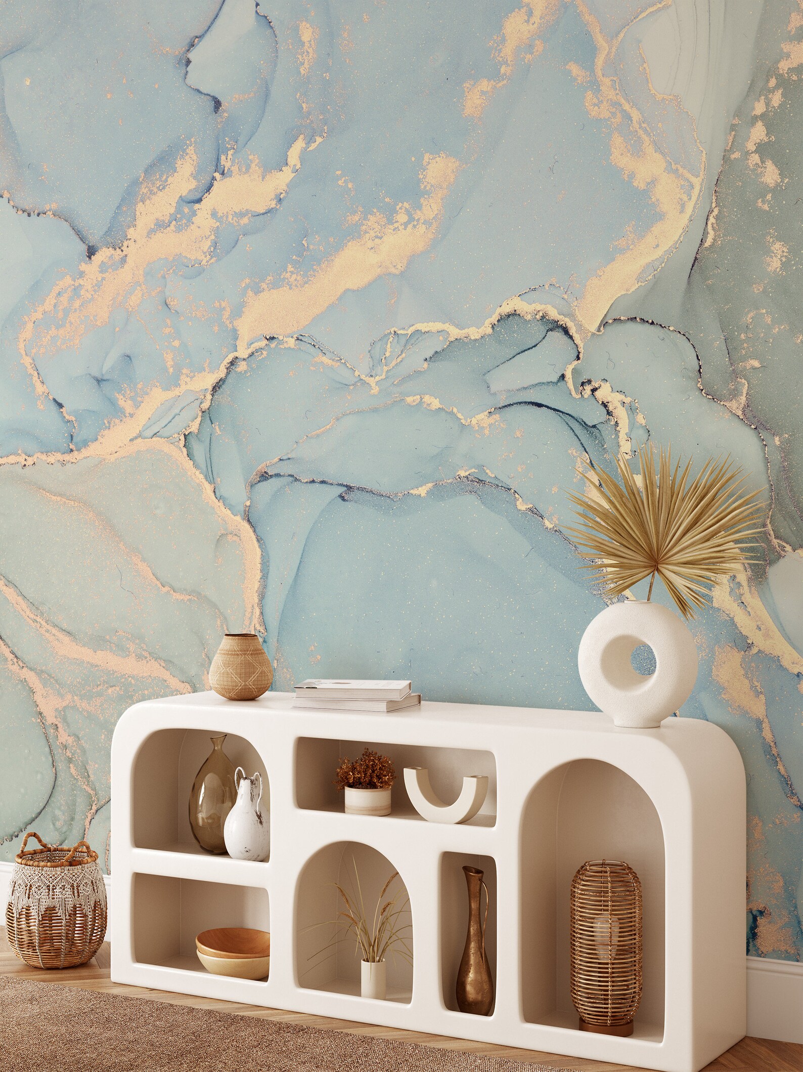 Mint Green and Blue Marble Texture Wallpaper, Natural Luxury Marble