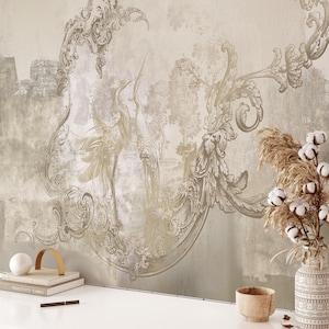 Vintage Style Wallpaper with Storks, Peel and Stick Self Adhesive Wall Mural