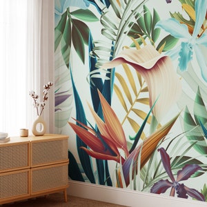 Large Tropical Wallpaper, Floral Self Adhesive Peel & Stick Wall Mural