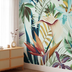 Large Tropical Wallpaper, Floral Self Adhesive Peel & Stick Wall Mural