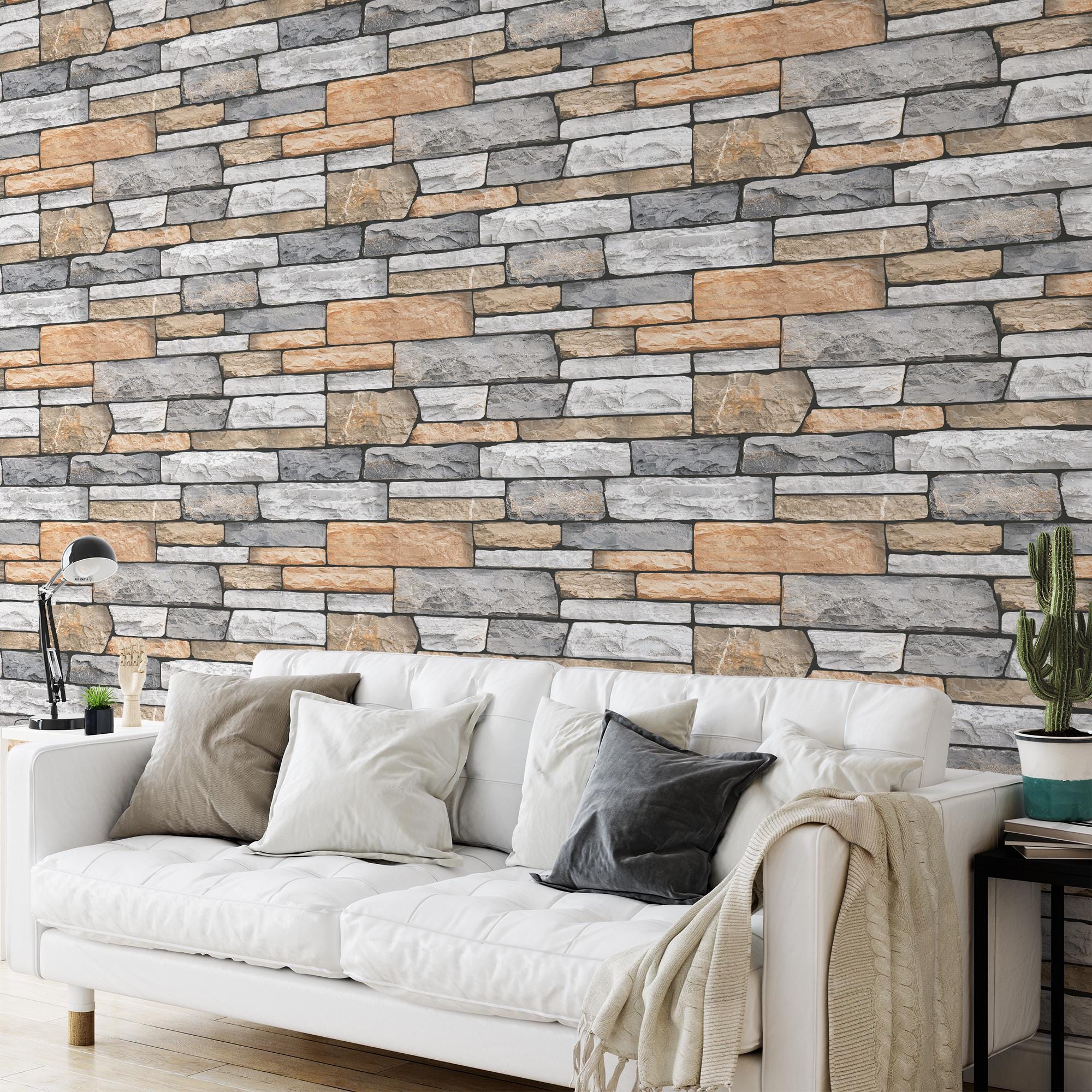 Stacked Stone Peel and Stick Wallpaper, Rustic Brick Wall Mural - Etsy