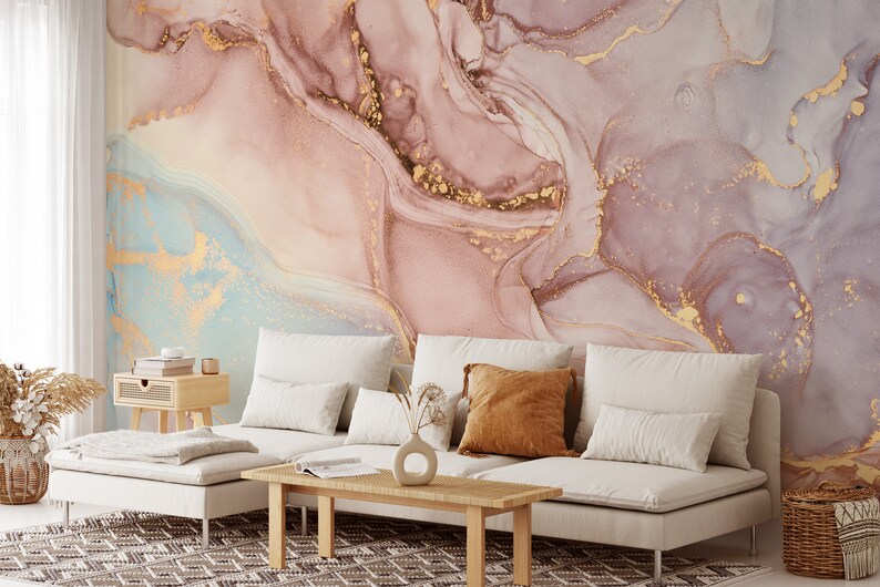 Rose Gold Marble Texture Wallpaper Peel and Stick Removable Etsy