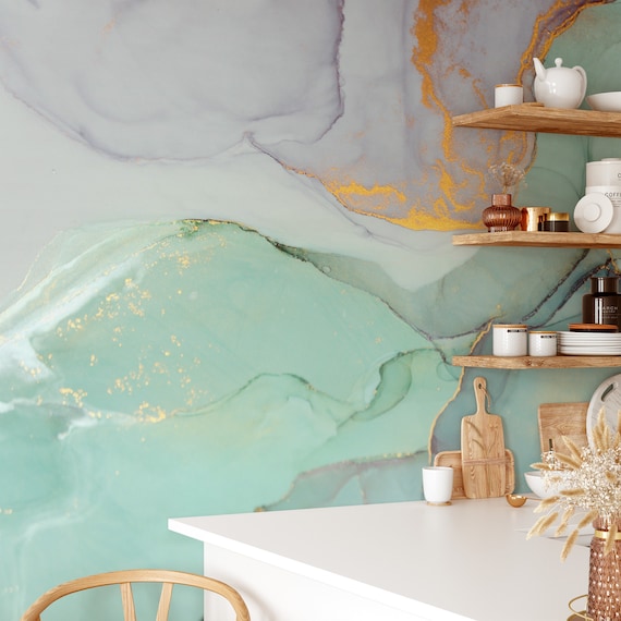 Mint and sale gold wallpaper