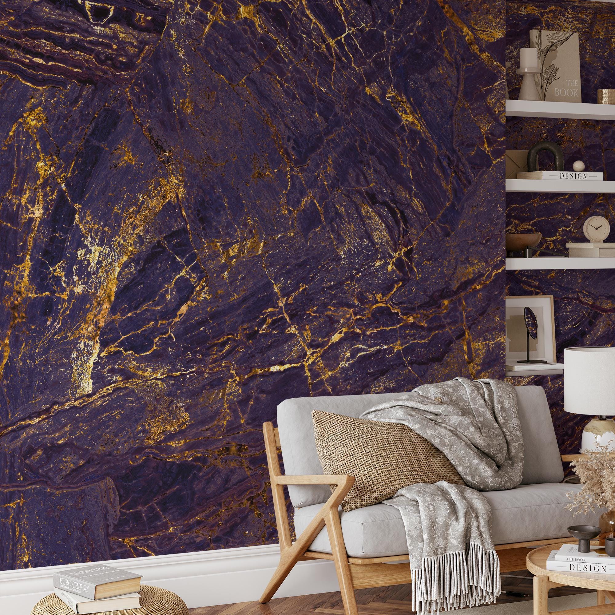 Purple Gold Marble Wallpaper, Luxury Stone Wall Mural, Peel and Stick ...