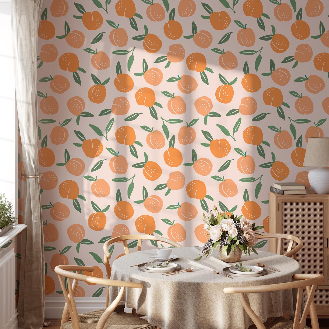 Vibrant Peach Pattern Wallpaper, Peel & Stick Kitchen Wall Art, Nursery ...