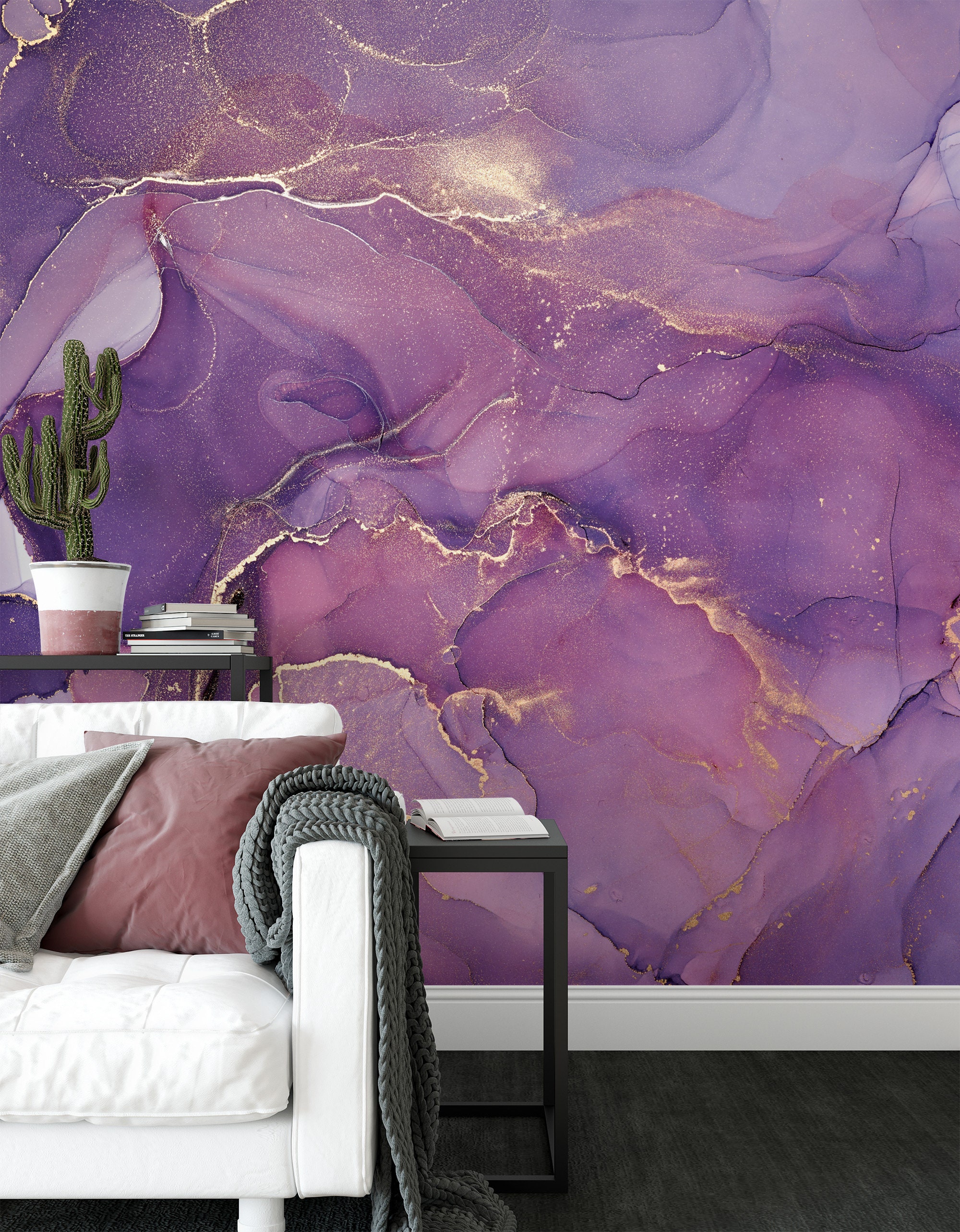 Purple  Gold Marble Wallpaper Mural  Faux Marble Wall Decor UK