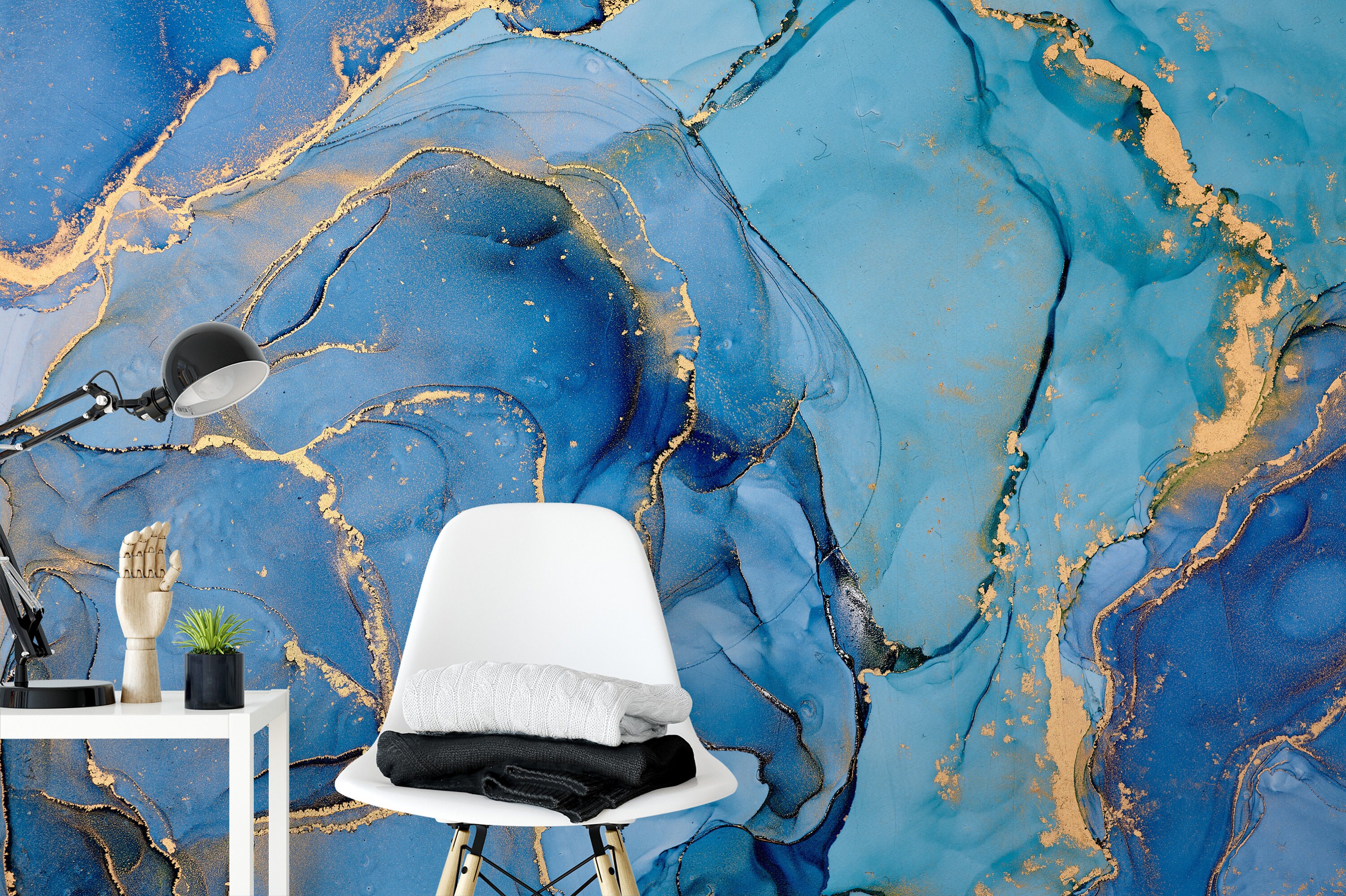Luxury Blue Marble Effect Wallpaper Marble Wallpaper Luxury Etsy