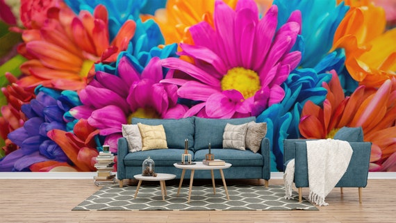 Papel tapiz colorido de flores de primavera, papel tapiz autoadhesivo, papel  tapiz floral de cáscara y palo, papel tapiz de sala de estar, mural  decorativo de pared -  España