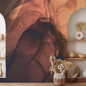 Warme getönte Steineffekt-Marmor-Tapete, Alkoholtinten-Kunst-Tapete, luxuriöse Wandbilder für Wohnzimmer, Schlafzimmer, Küche, Schälen und Aufkleben