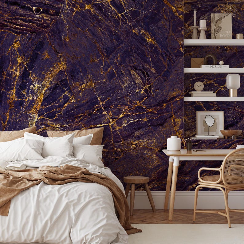Purple Gold Marble Wallpaper, Luxury Stone Wall Mural, Peel and Stick ...
