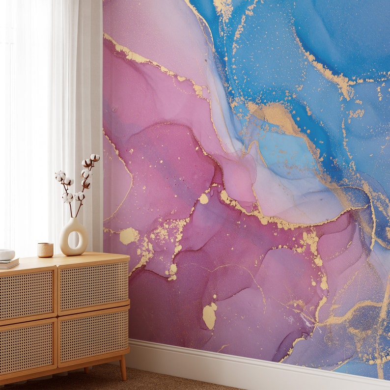 Pink and Blue Marble Texture Wallpaper Luxury Fluid Art Etsy