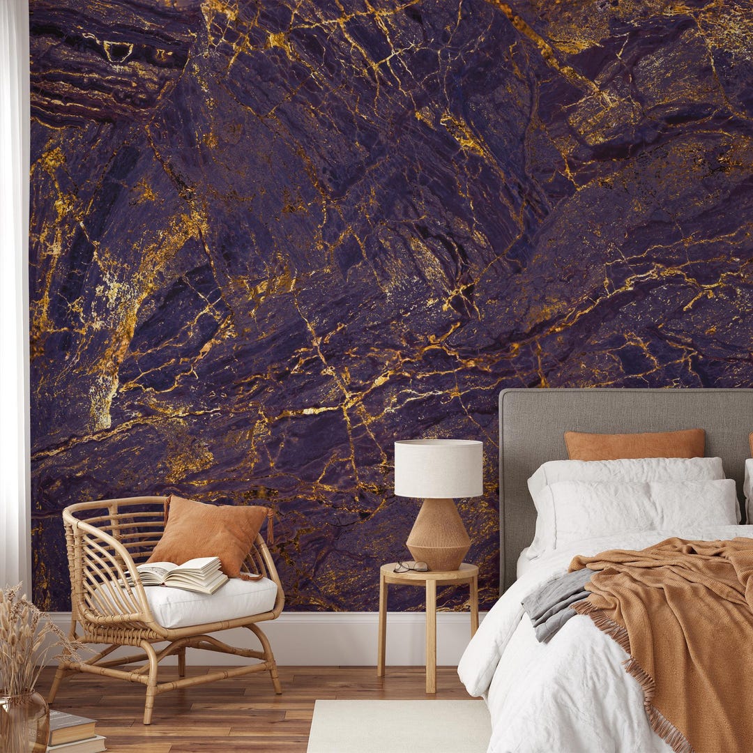 Purple Gold Marble Wallpaper, Luxury Stone Wall Mural, Peel and Stick ...