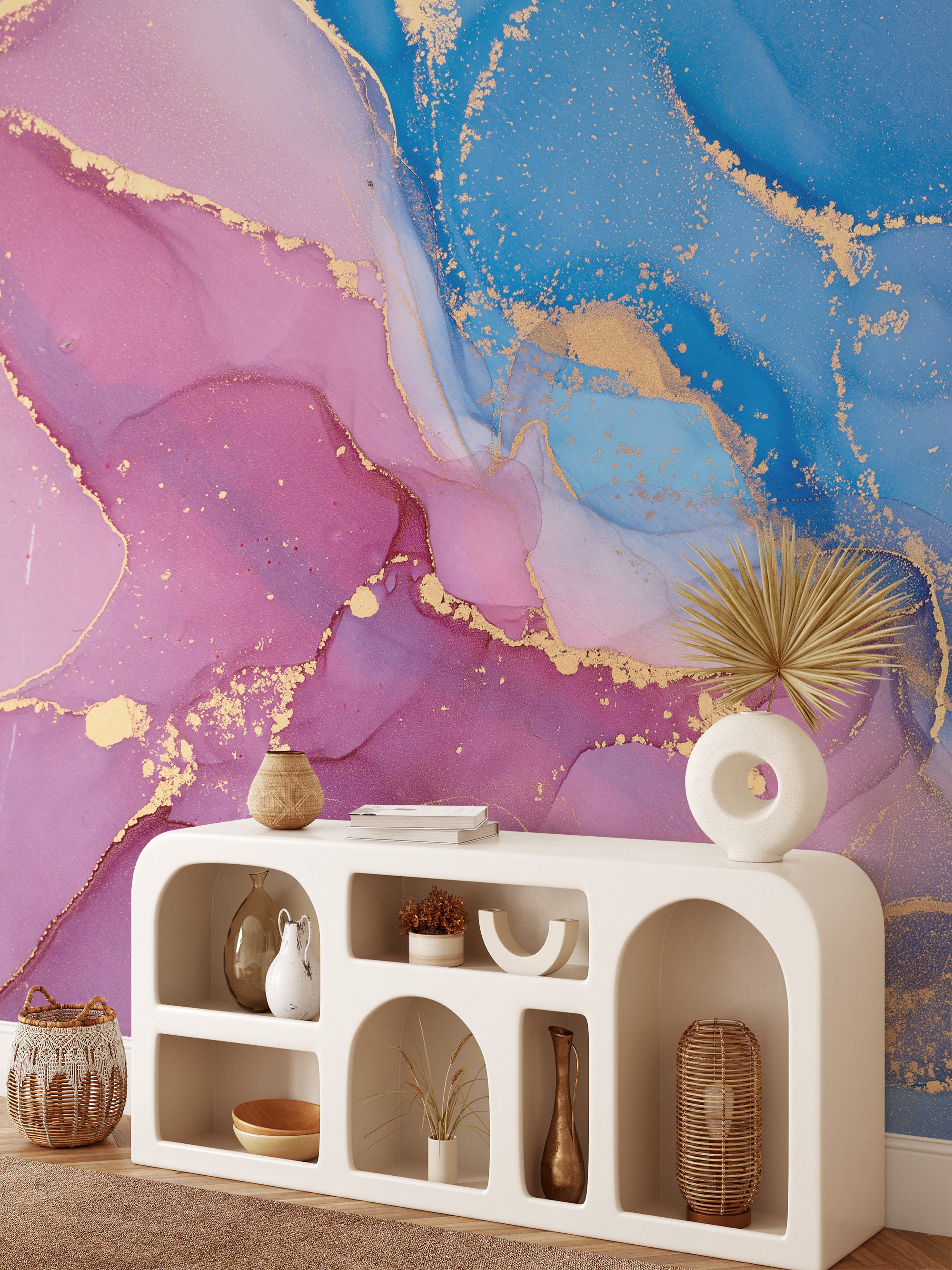 Pink and Blue Marble Texture Wallpaper Luxury Fluid Art Etsy