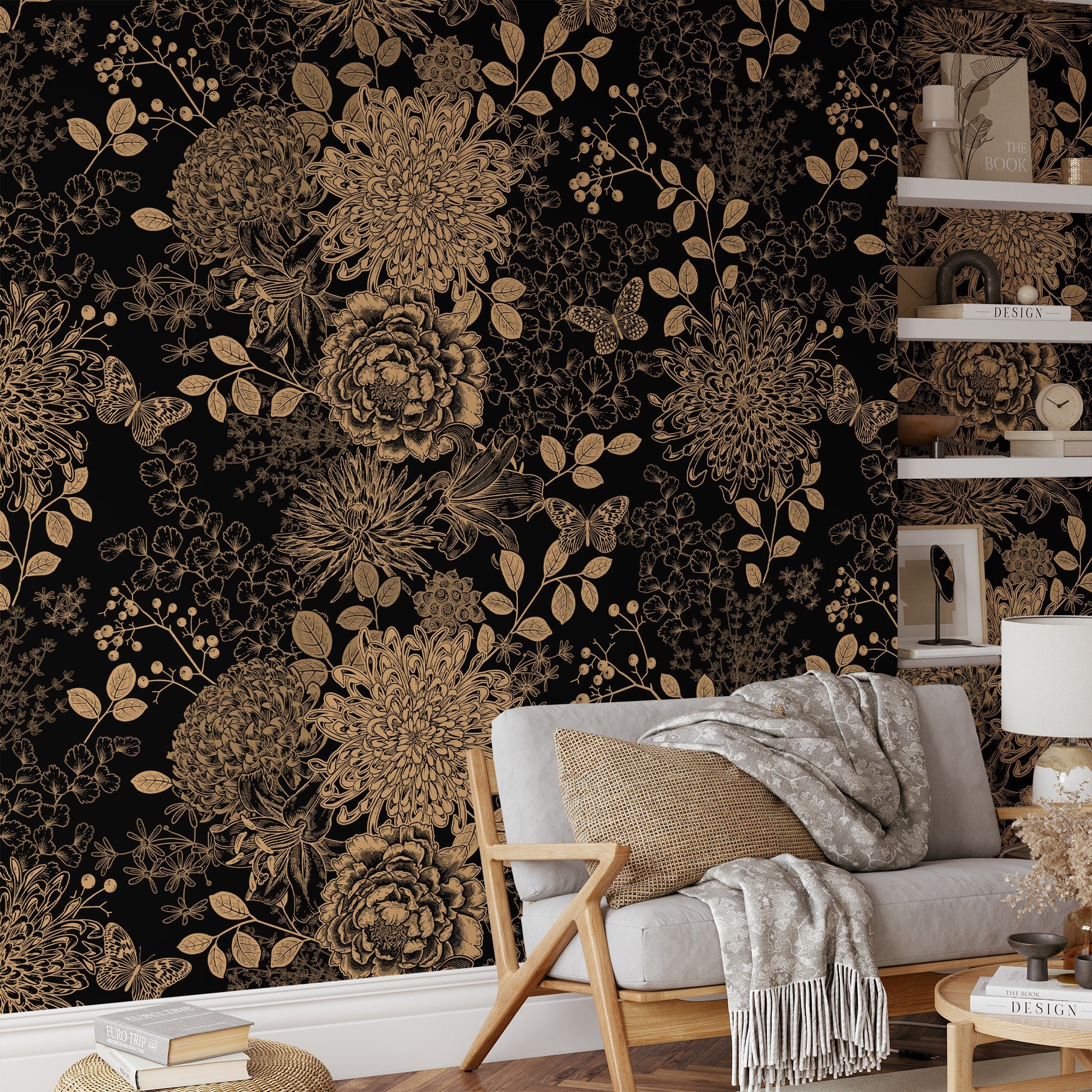Simple Golden Peony Wallpaper for walls  ThinkNoirWallpaper