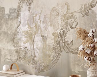 Papel pintado vintage con cigüeñas, autoadhesivo para pared.