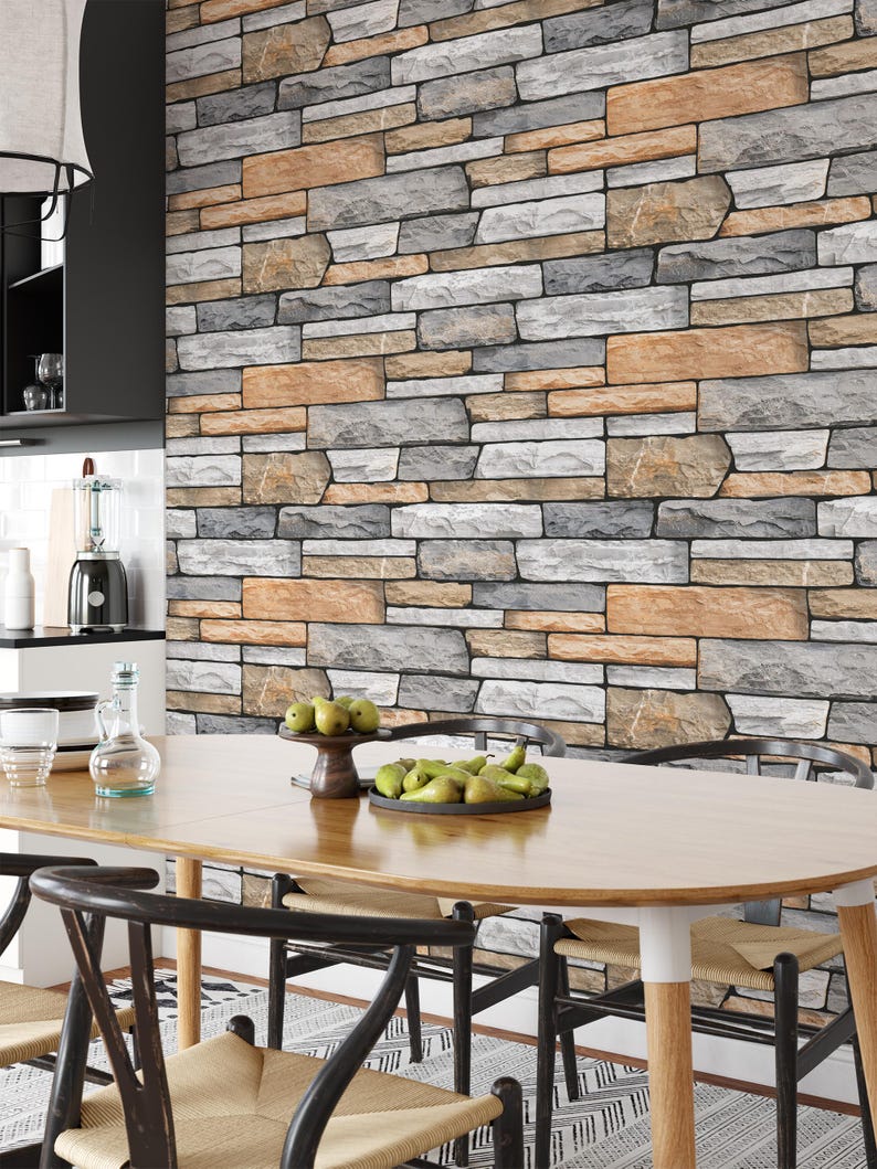 Stacked Stone Peel and Stick Wallpaper, Rustic Brick Wall Mural - Etsy