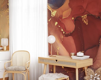 Bunte orange Marmor Textur Tapete, Gold Tapete abziehen und aufkleben, selbstklebendes Wandbild für Wohnzimmer, Schlafzimmer, Küche