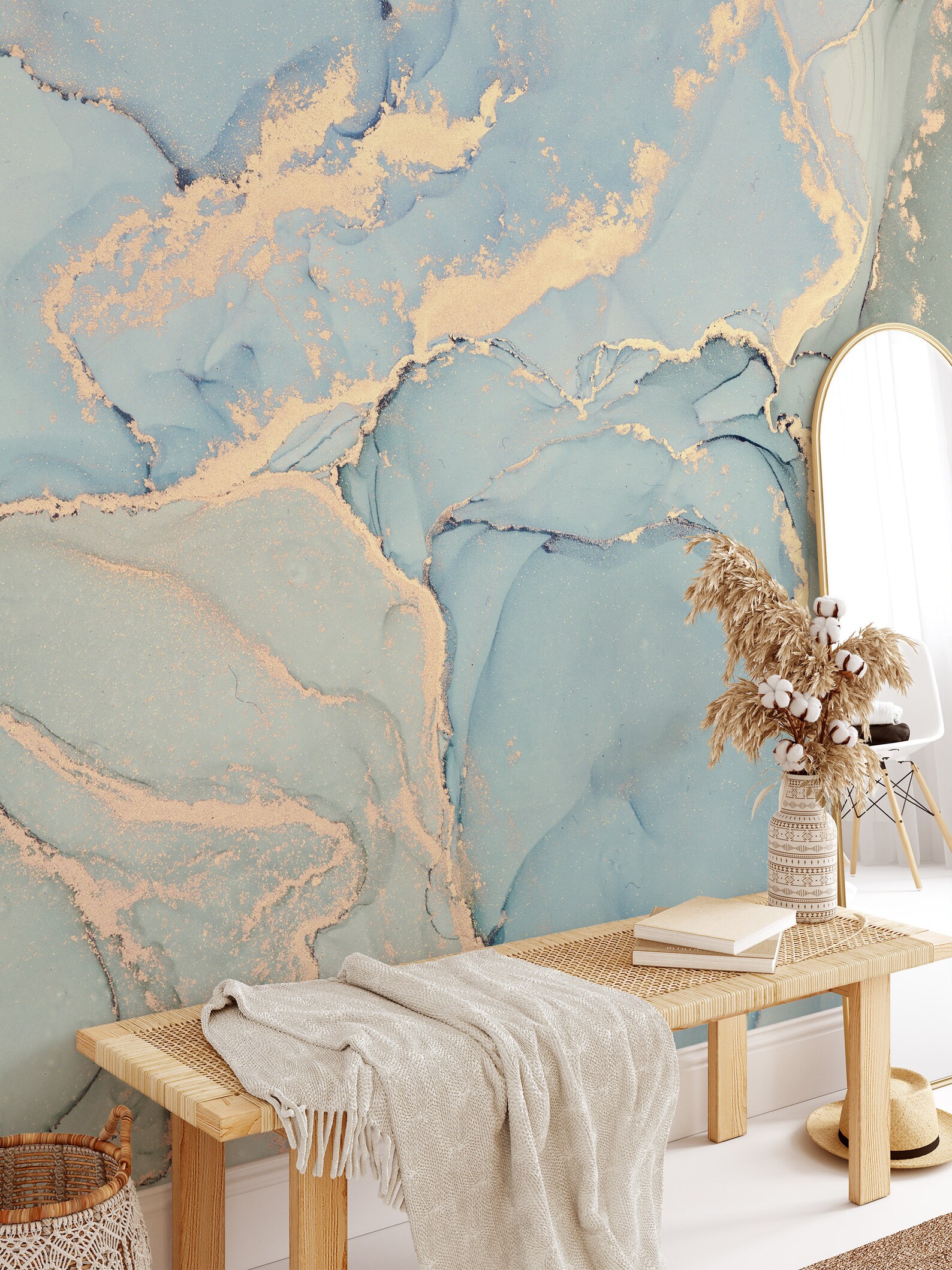 Mint Green and Blue Marble Texture Wallpaper, Natural Luxury Marble