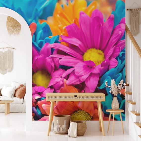 Papel tapiz colorido de flores de primavera, papel tapiz autoadhesivo, papel  tapiz floral de cáscara y palo, papel tapiz de sala de estar, mural  decorativo de pared -  México