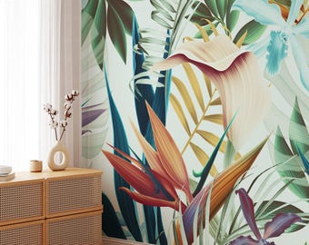 Large Tropical Wallpaper, Floral Self Adhesive Peel & Stick Wall Mural