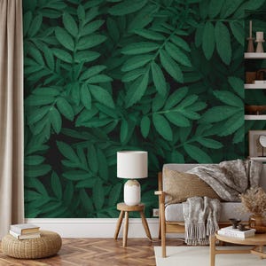 Natural Green Leaves Pattern Wallpaper, Peel and Stick Green Leaf Wallpaper, Self Adhesive Botanical Wallpaper, Removable Bathroom Wallpaper