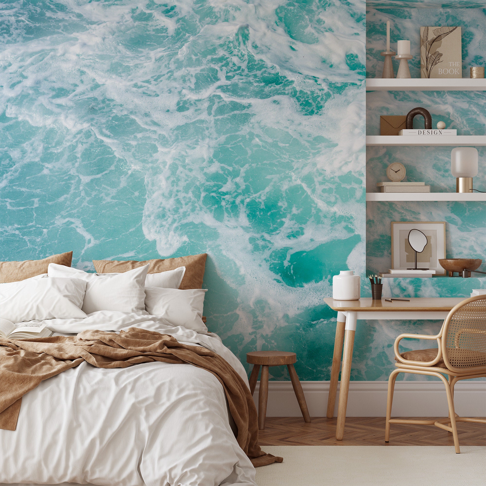 Aqua Ocean Wallpaper Peel and Stick Sea Foam Wallpaper Self | Etsy