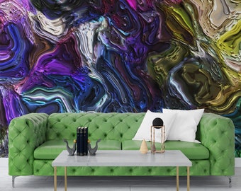 Abstract Colorful Illustration Wallpaper, Fluid Art Peel and Stick Wallpaper, Self Adhesive Wall Mural for Living Room, Bedroom, Kitchen
