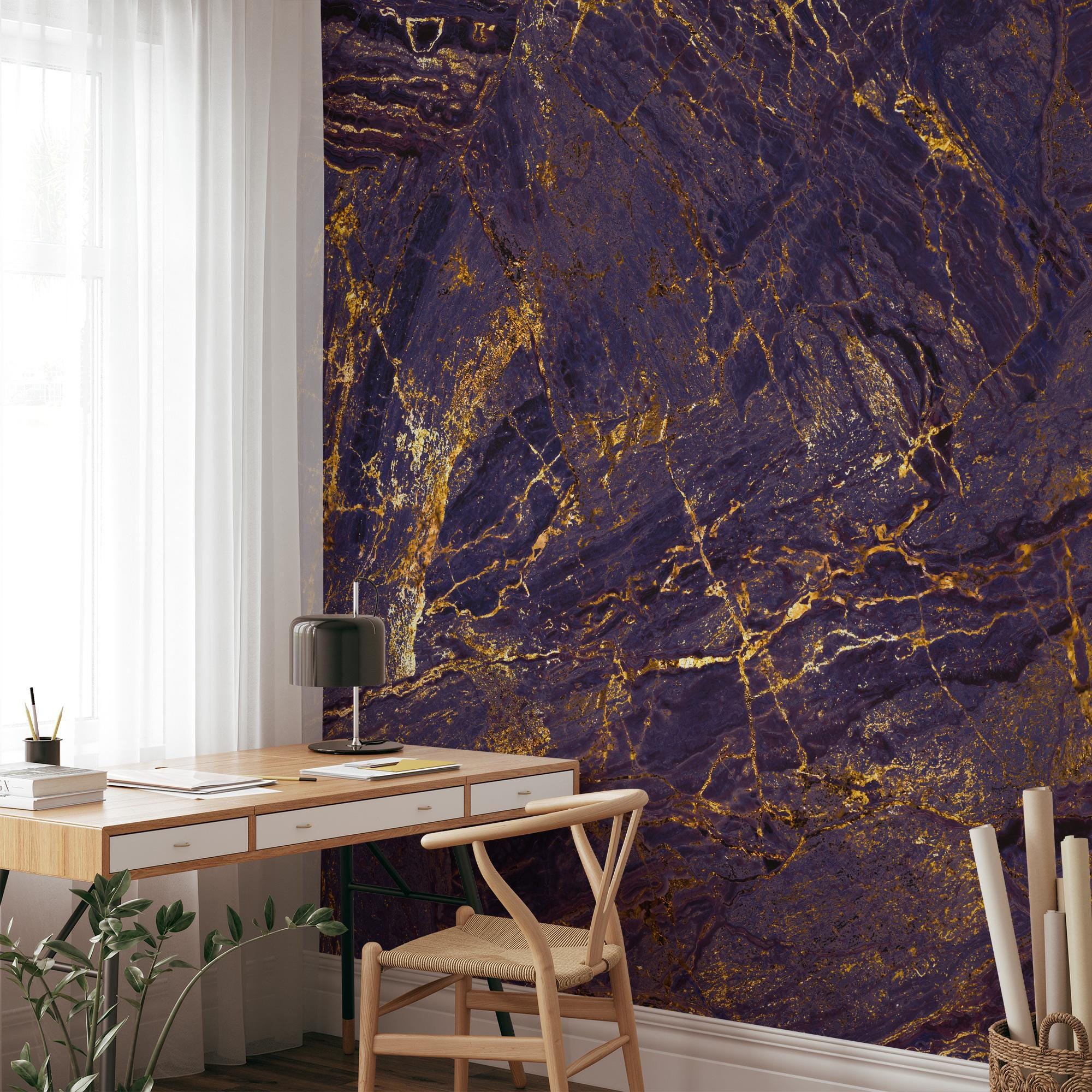 Purple Gold Marble Wallpaper, Luxury Stone Wall Mural, Peel and Stick ...