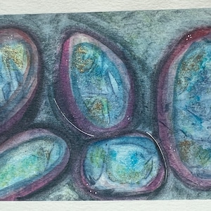 Papier cartonné abstrait organique bleu 5 x 7 aquarelle / avec enveloppe | Idéal pour écrire des pensées de remerciement, je vous aime, puis enregistré et encadré !
