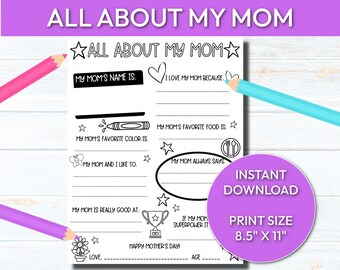 All About My Mom Printable, Mother's Day Gift from Kids (PDF)