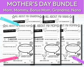 Printable Mother&#39;s Day Gift, All About My Mom, All About My Grandma Printable, Mother&#39;s Day Gift for Grandma, Mother&#39;s Day Gift for Mom