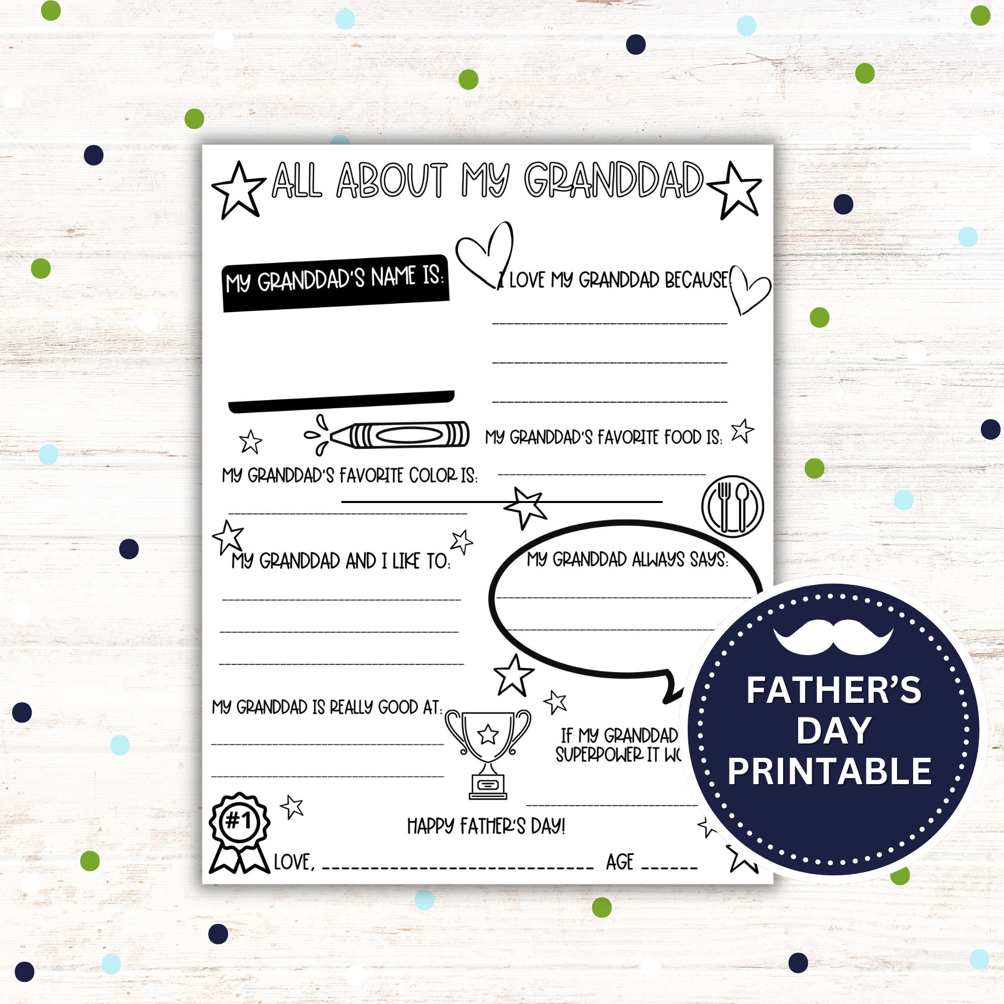 Father's Day Printable Gifts, All About My Granddad, Printable Granddad ...