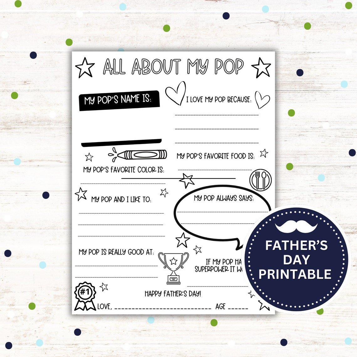 Father's Day Gift for Pop, All About My Pop Printable, Father's Day ...