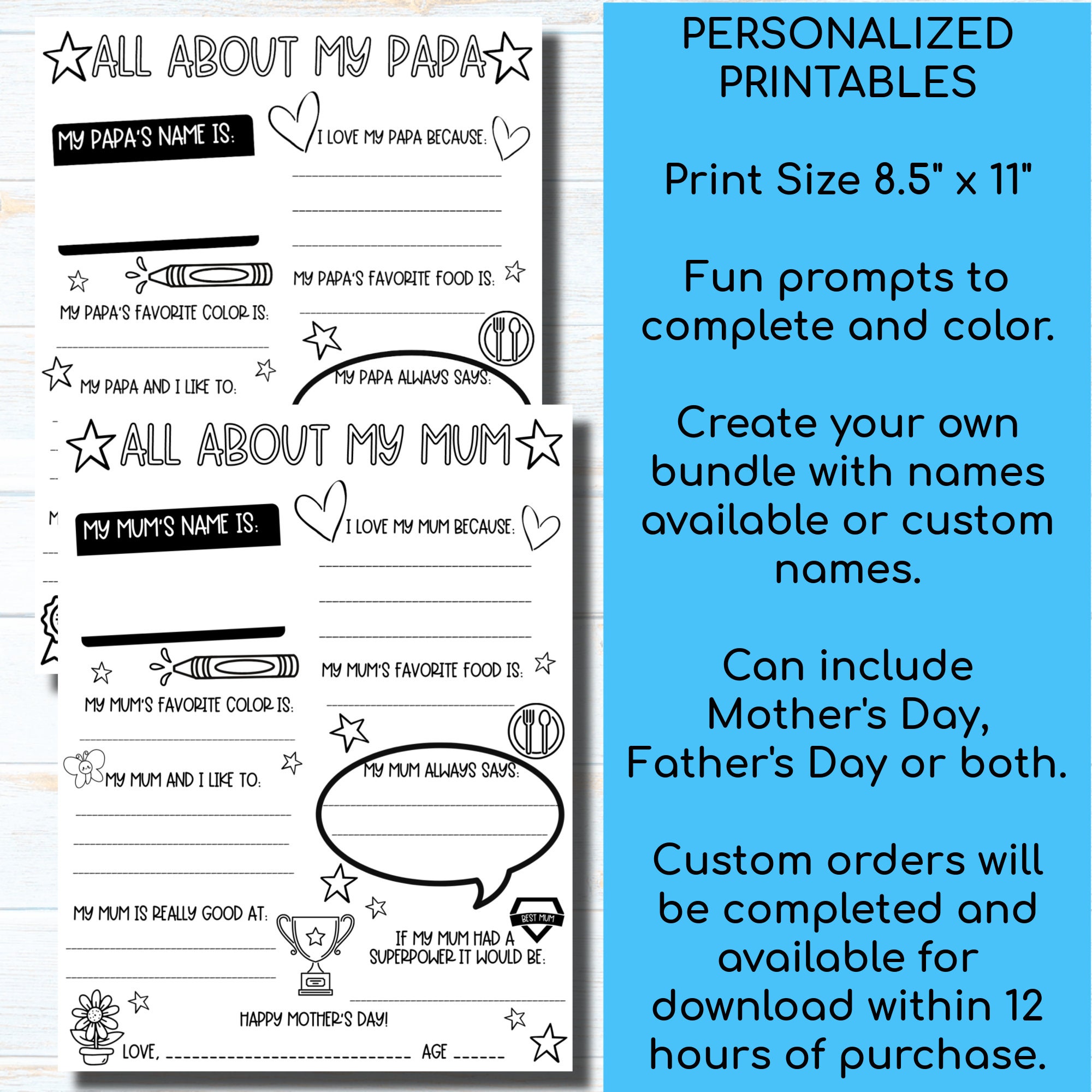 Mother's Day Printables, Father's Day Printables, Grandma Gift, Grandpa ...
