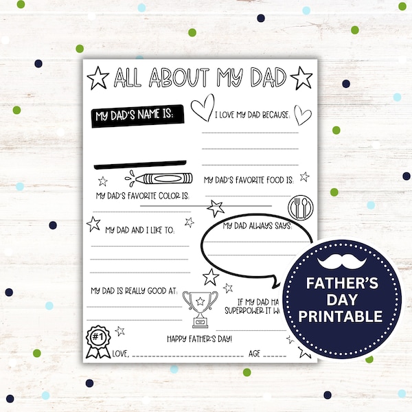 Father's Day Printable, All About My Dad Printable, Father's Day Gift for Dad, Father's Day Gift from Kids, Dad Gift, Digital Download