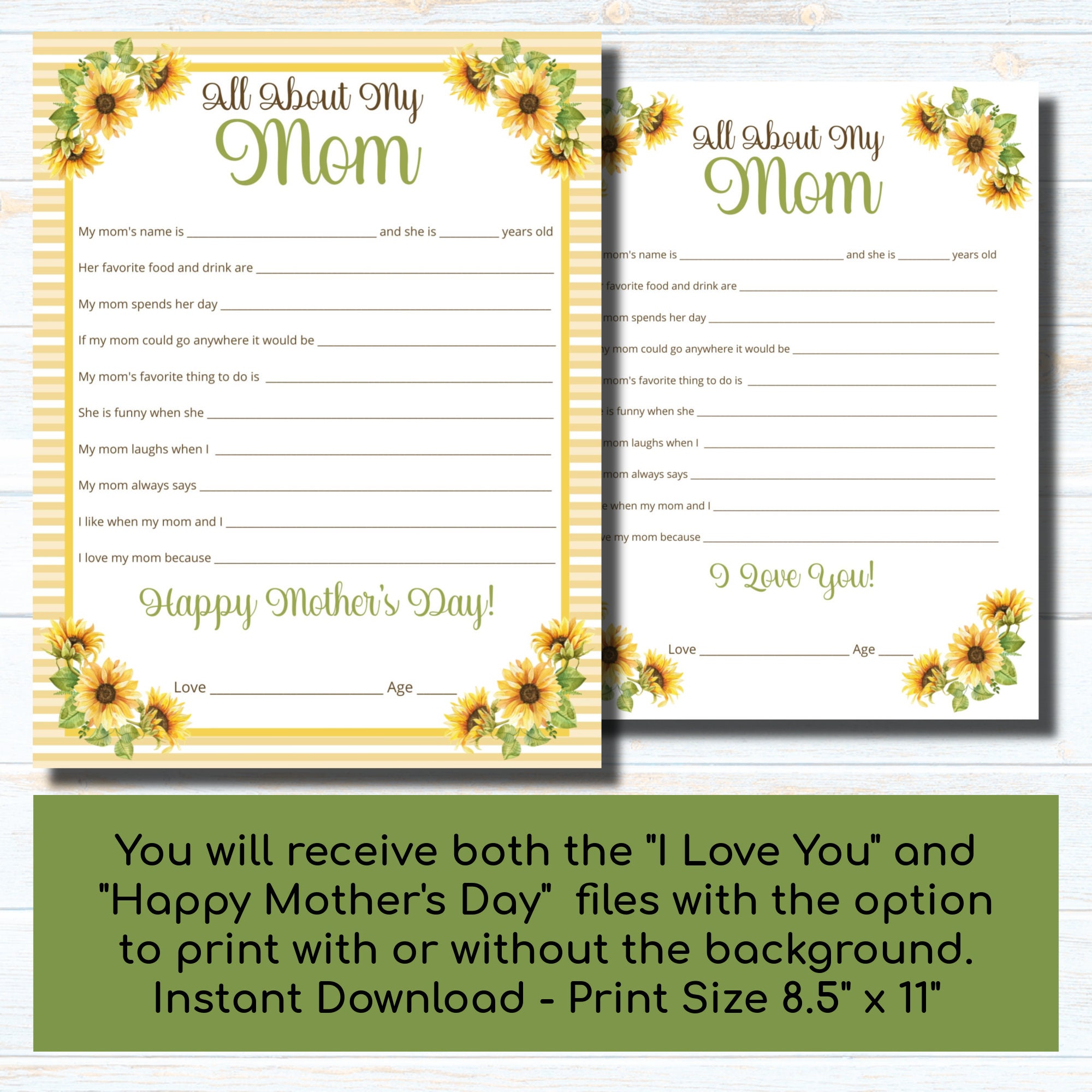 Printable Gift for Mom, Mother's Day Gifts, All About My Mom, Printable Card, Instant Download ...