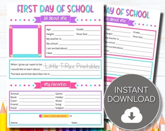 All About Me Printable, First and Last Day of School Printable, Back to School Kids Printable, School Memory Printable, School Questionnaire