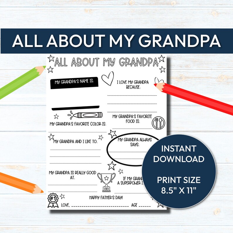 All About My Grandpa Printable Father's Day Printable Etsy