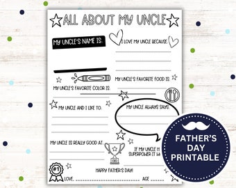 All About My Uncle Printable, Father's Day Gift (Digital Download)