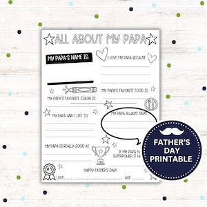 Father's Day Gift Papa, All About My Papa Printable, Father's Day Papa Printable, Father's Day Gift from Grandkids, Instant Download
