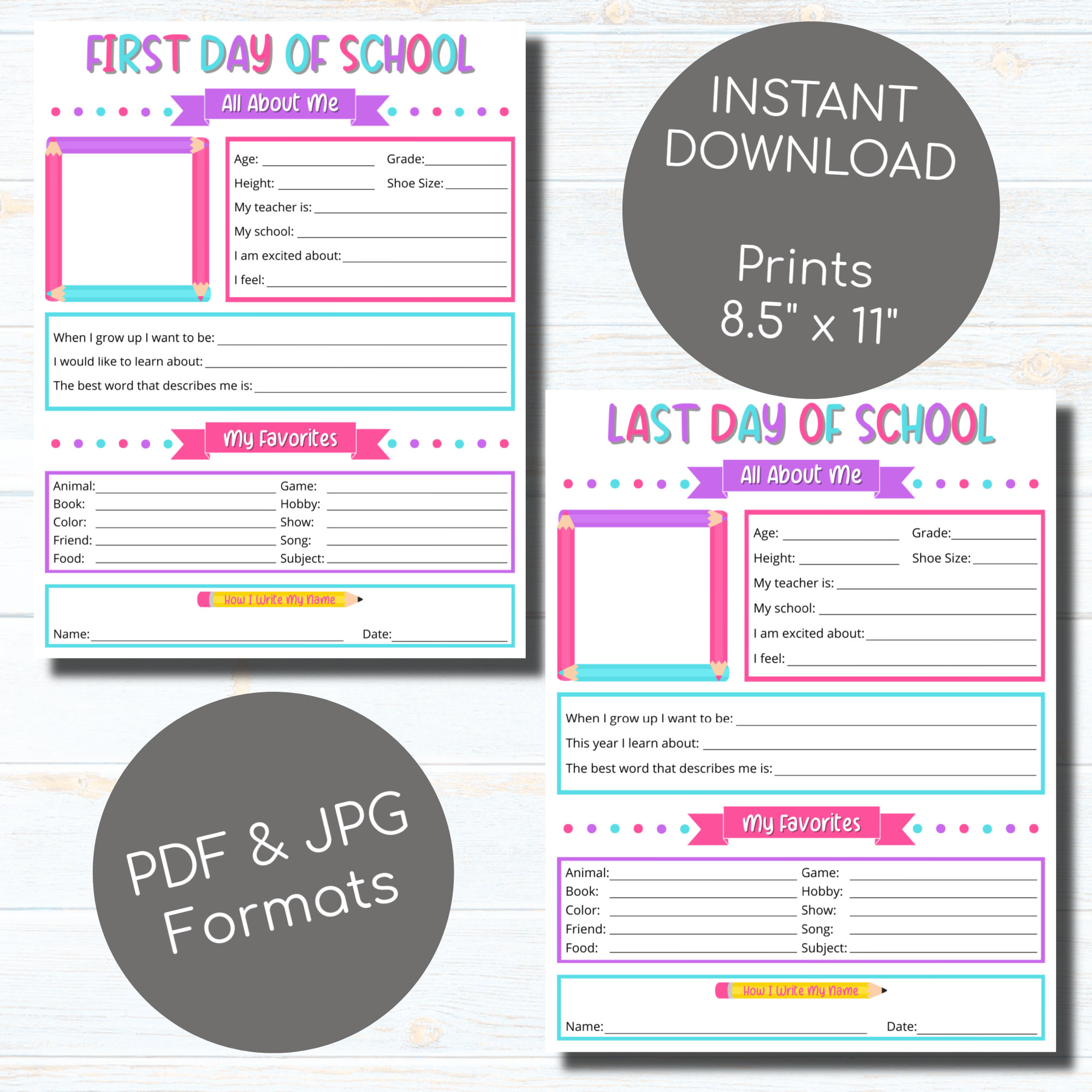 All About Me Printable, First and Last Day of School Printable, Back to ...