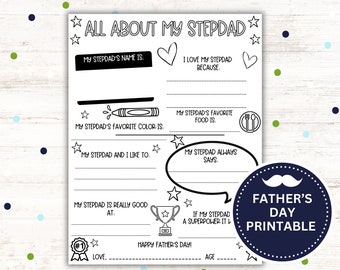 All About My Stepdad Printable, Father's Day Gift (PDF)