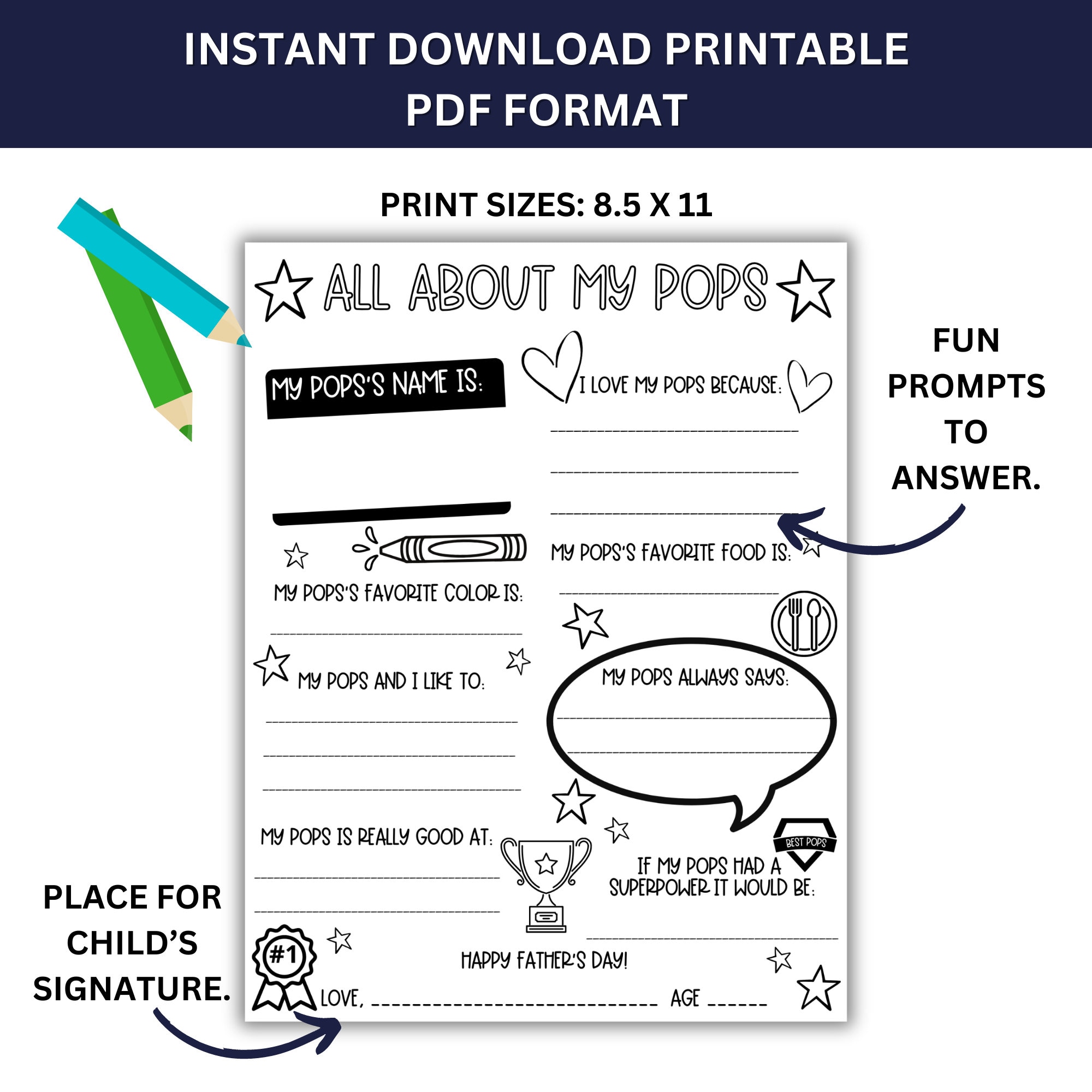 All About My Pops Printable, Father's Day Printable Gifts, Pops Father ...