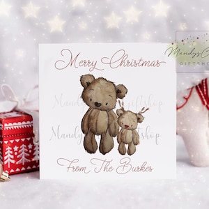 Personalised Christmas Family Cards, Sending Christmas Wishes from the Family, Cute Christmas Bears, Custom Christmas Card, Parent & Kids